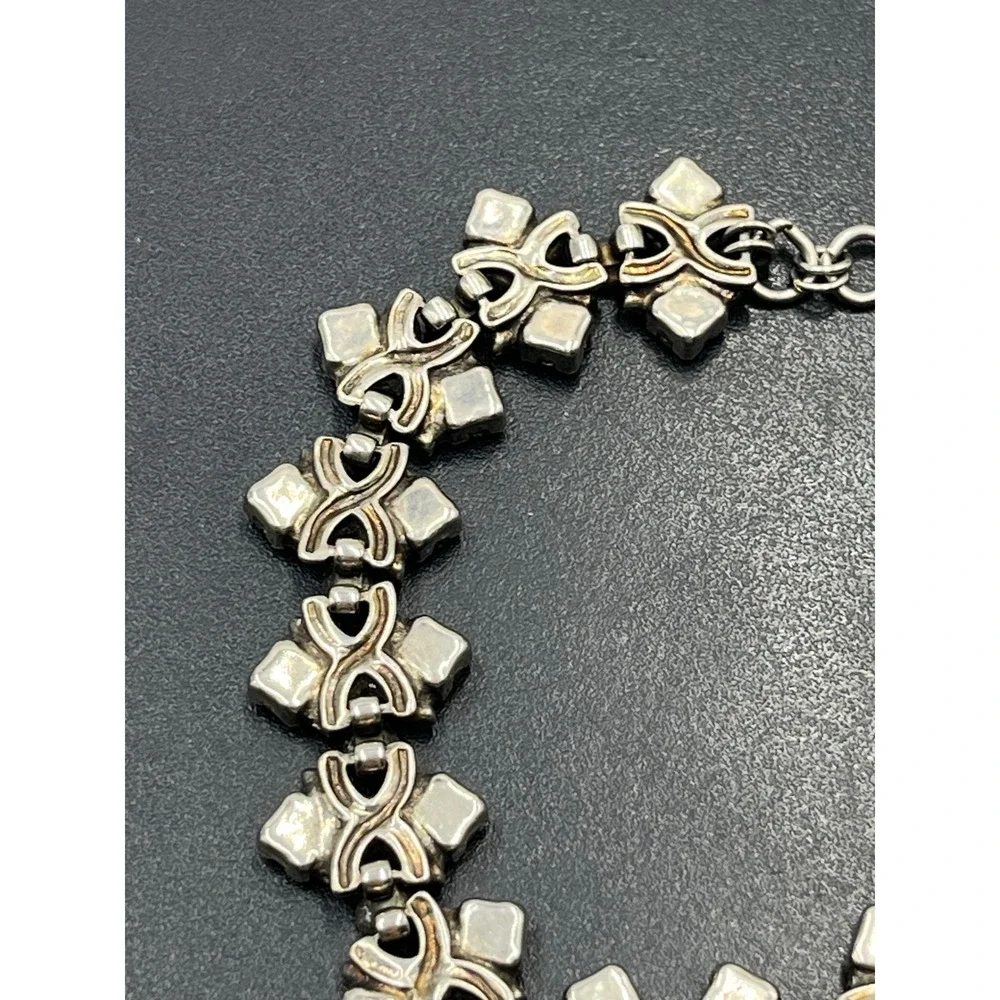 SORRELLI Teal Blue & White Crystal Geometric Antiqued Silver Bracelet